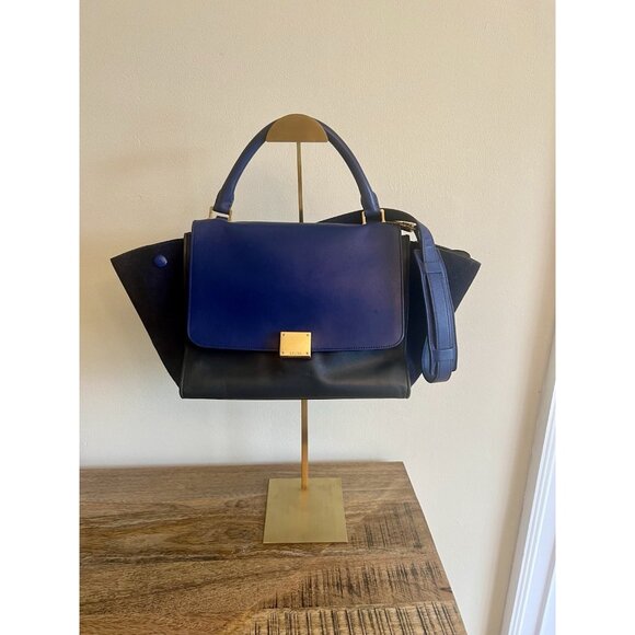 Céline Trapeze Bag In Navy Blue Leather & Suede With Gold-Tone Hardware - Picture 9 of 9